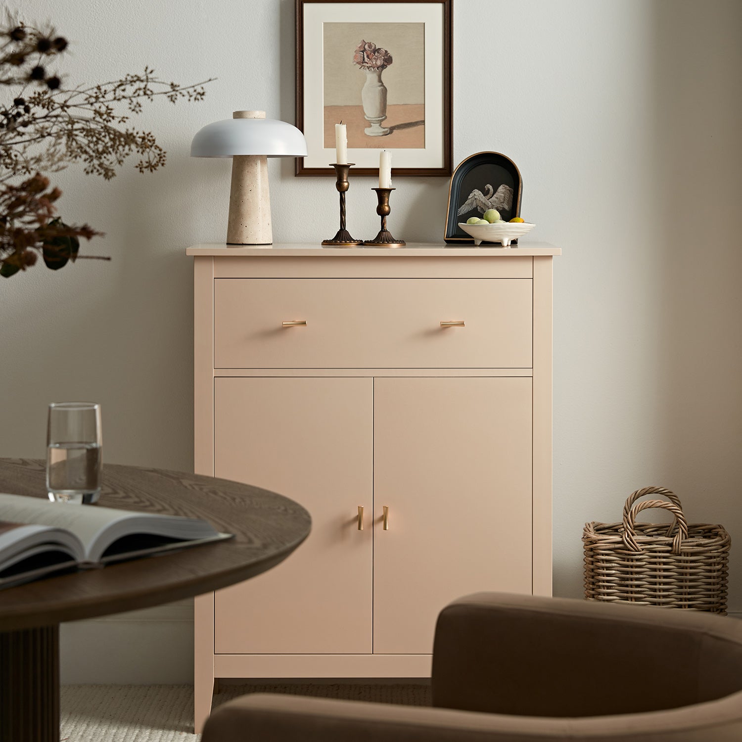 Oakham Small Sideboard with Drawer, Nude Pink