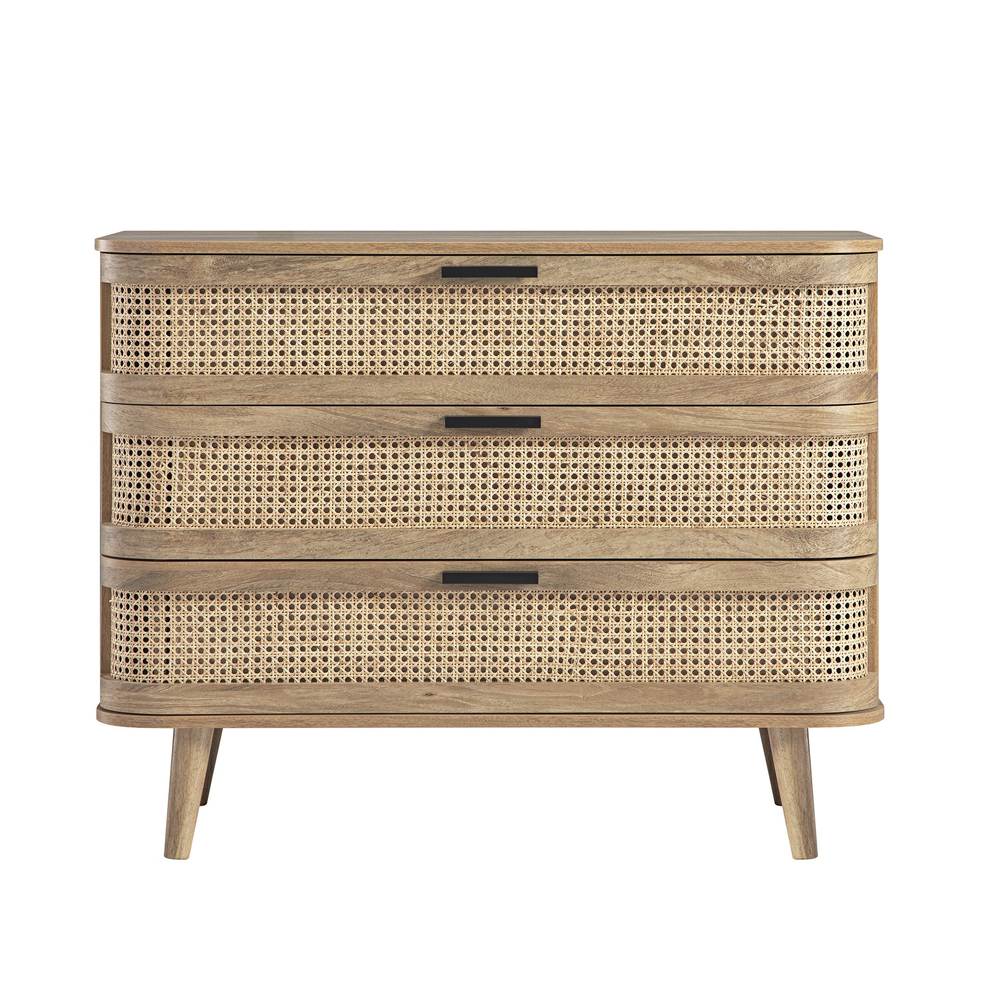 Izzy Curved Rattan Chest of 3 Drawers, Natural