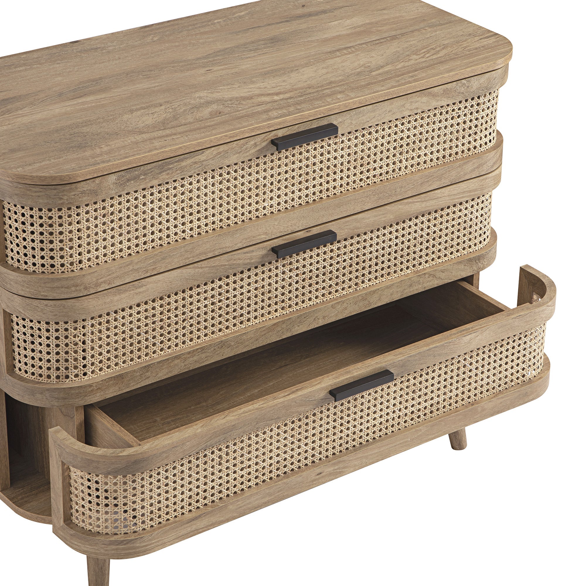 Izzy Curved Rattan Chest of 3 Drawers, Natural