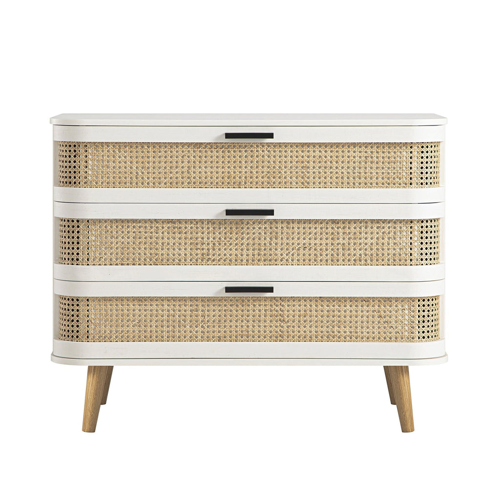 Izzy Curved Rattan Chest of 3 Drawers, White