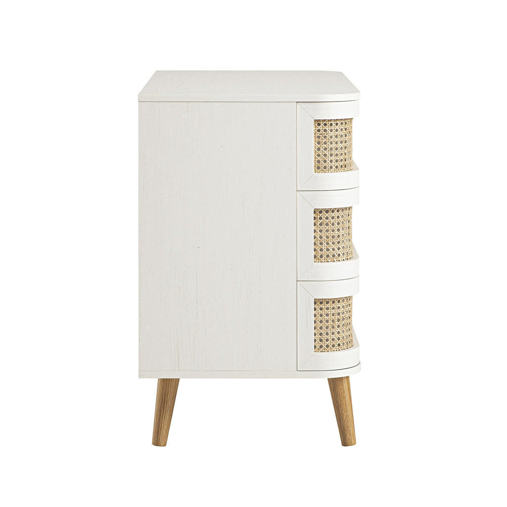 Izzy Curved Rattan Chest of 3 Drawers, White