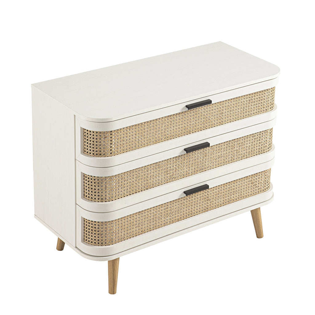 Izzy Curved Rattan Chest of 3 Drawers, White