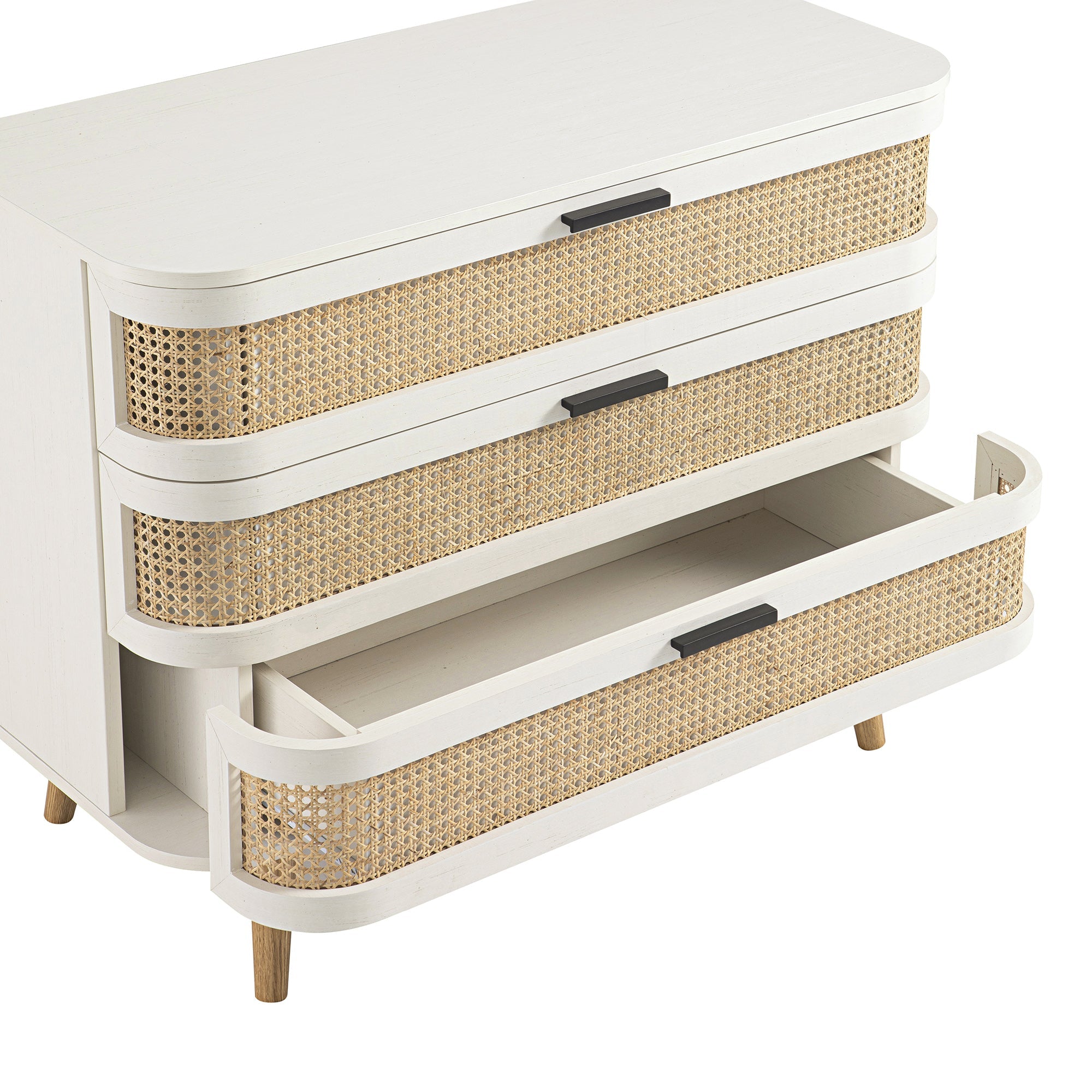 Izzy Curved Rattan Chest of 3 Drawers, White