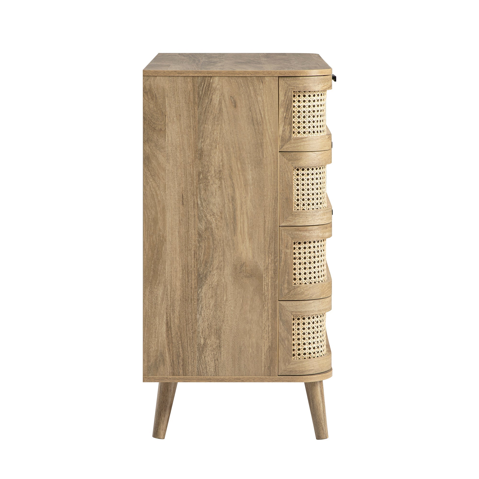 Izzy Curved Rattan Chest of 5 Drawers, Natural