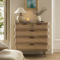 Izzy Curved Rattan Chest of 5 Drawers, Natural