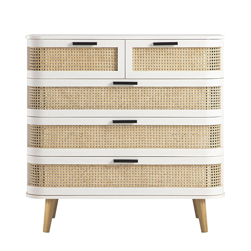Izzy Curved Rattan Chest of 5 Drawers, White