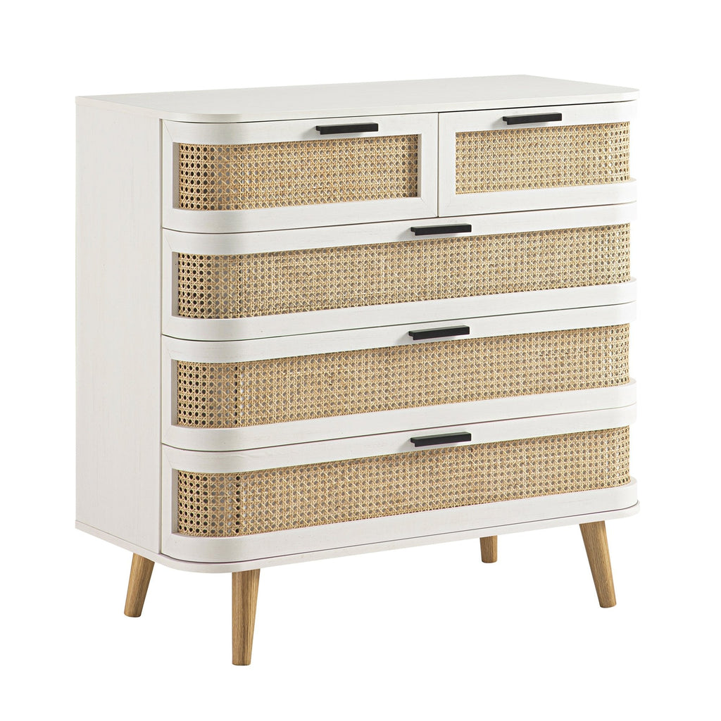 Izzy Curved Rattan Chest of 5 Drawers, White