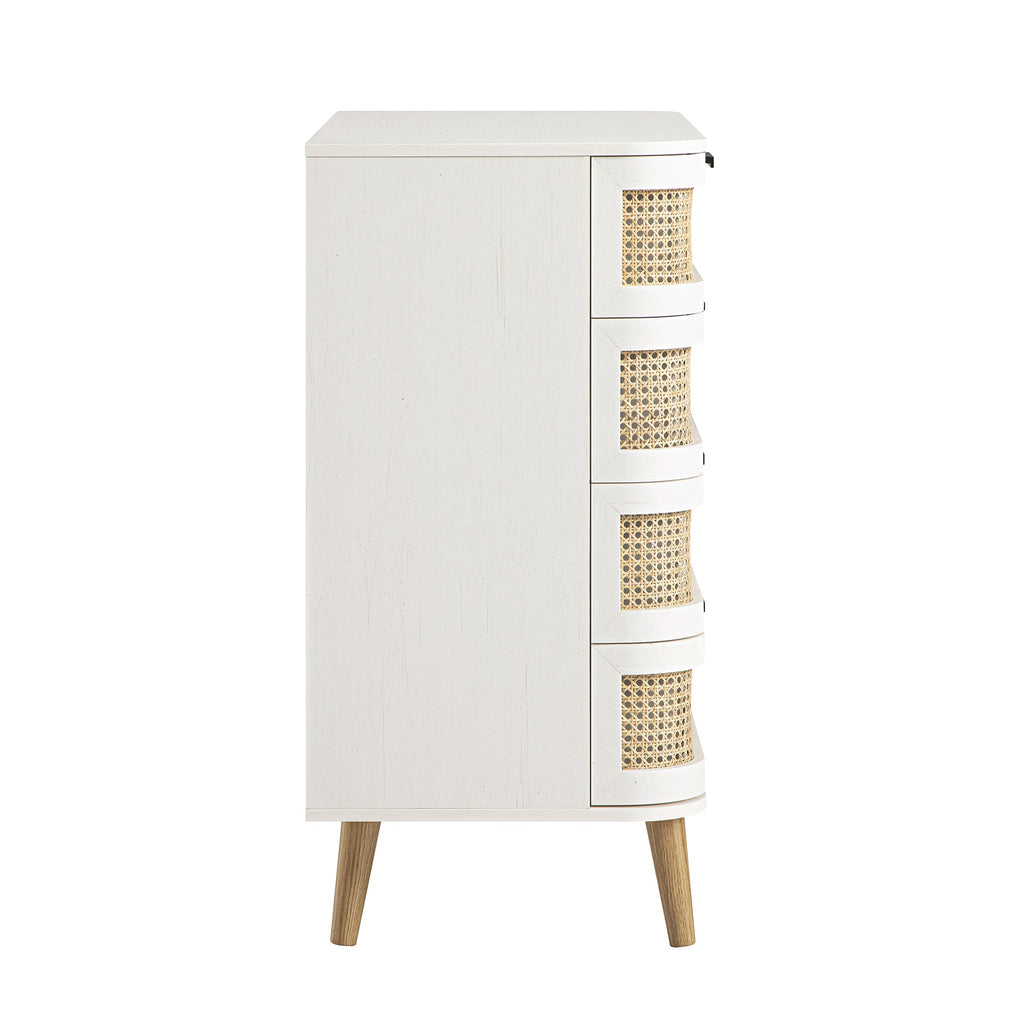 Izzy Curved Rattan Chest of 5 Drawers, White
