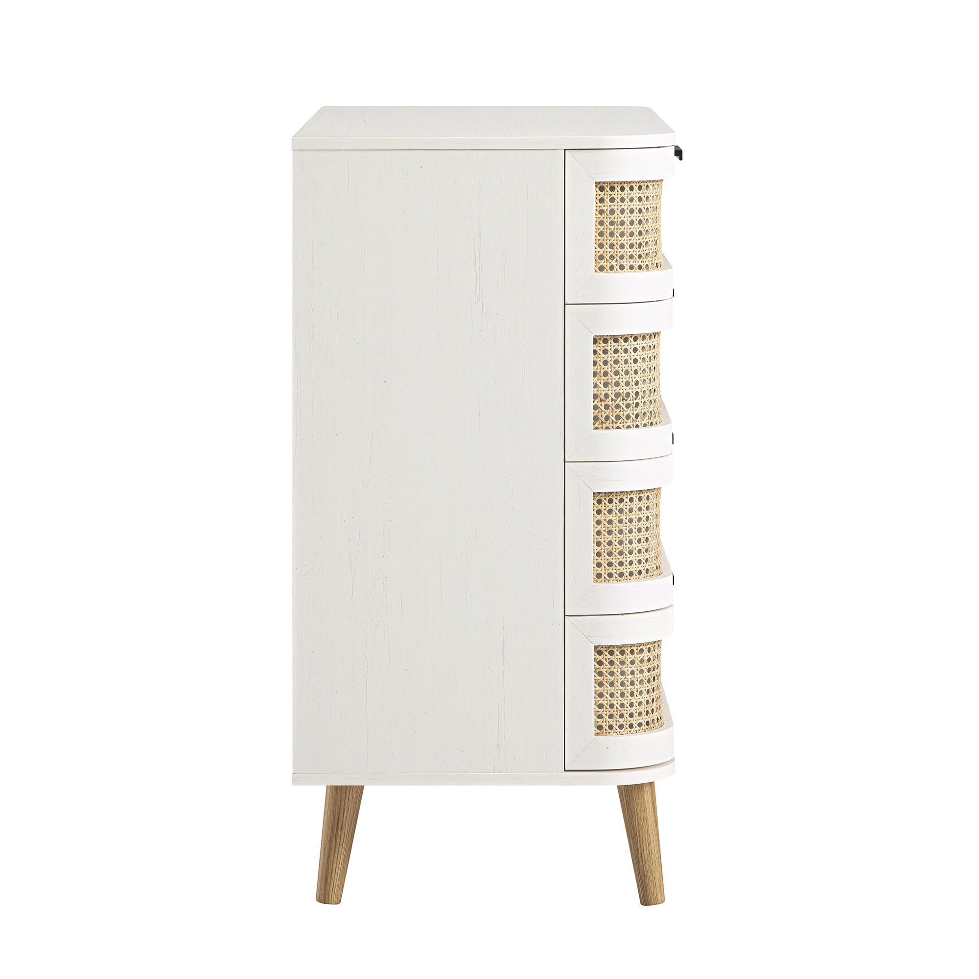 Izzy Curved Rattan Chest of 5 Drawers, White