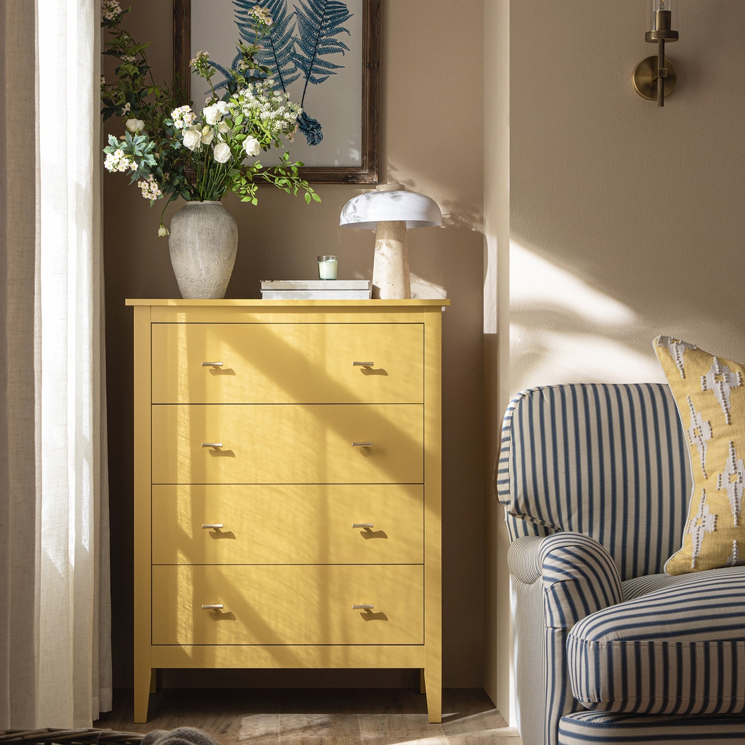 Oakham Chest of 4 Drawers, Rattan Yellow