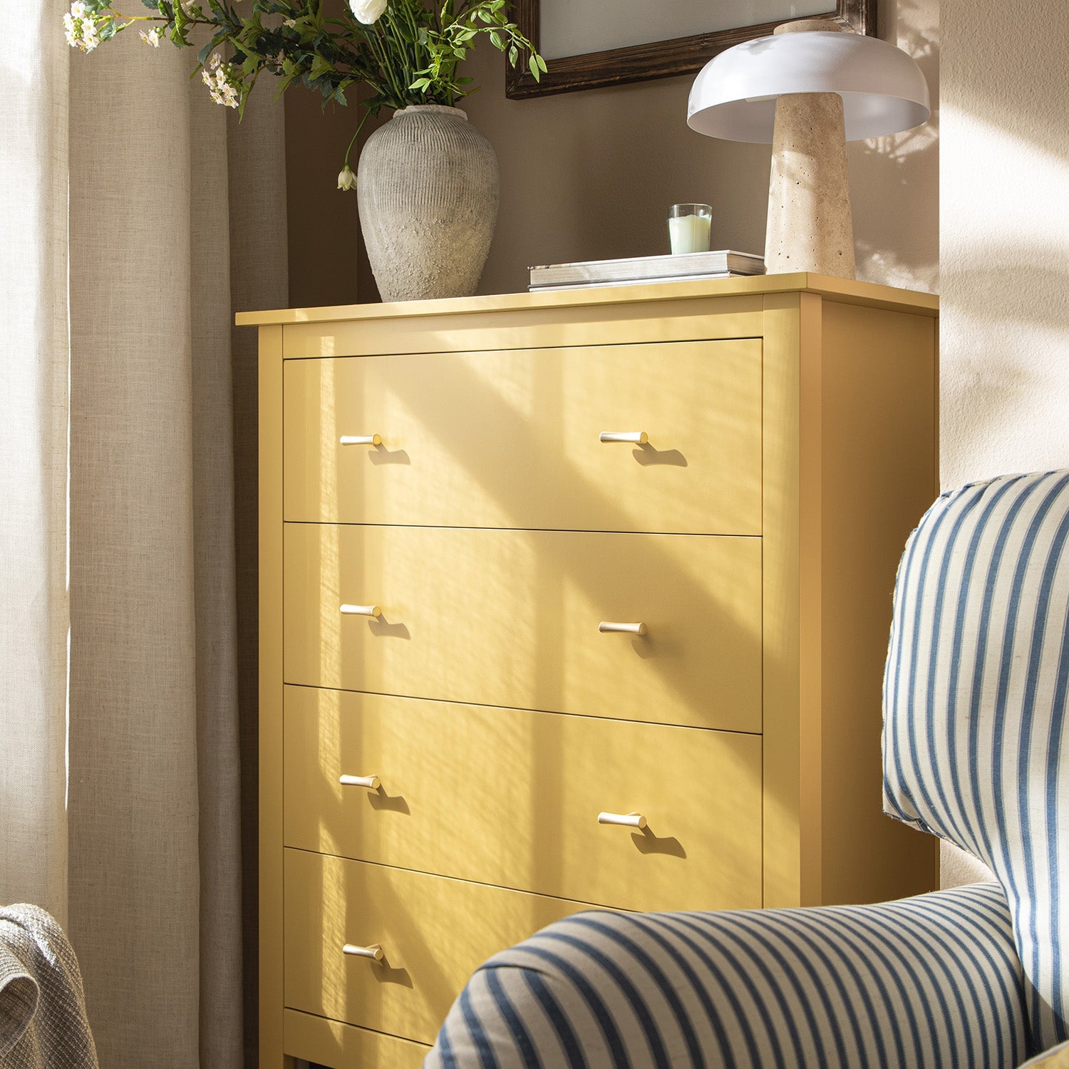 Oakham Chest of 4 Drawers, Rattan Yellow