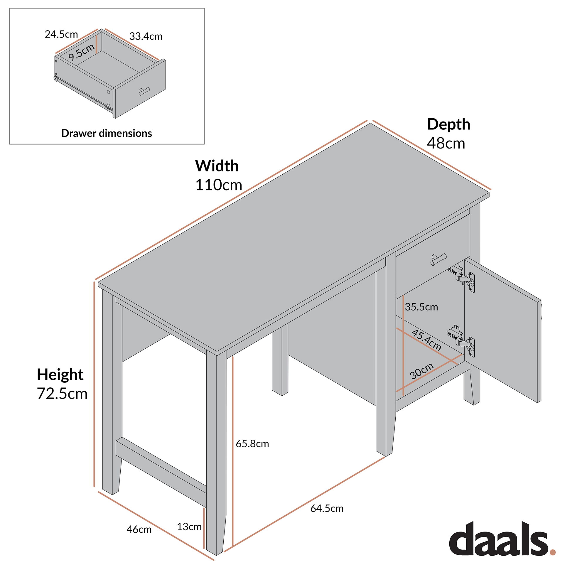 Oakham Writing Desk, Deep Greige
