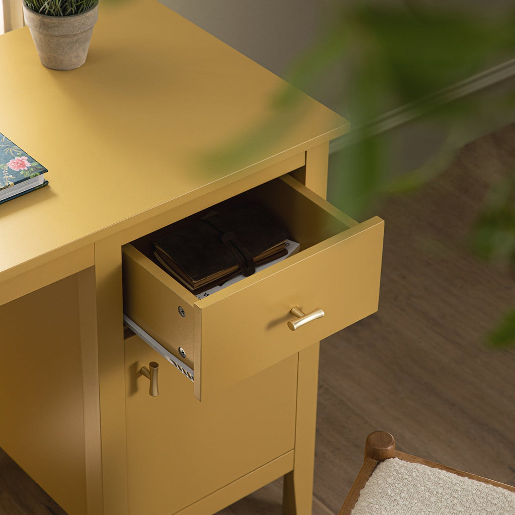 Oakham Writing Desk, Rattan Yellow