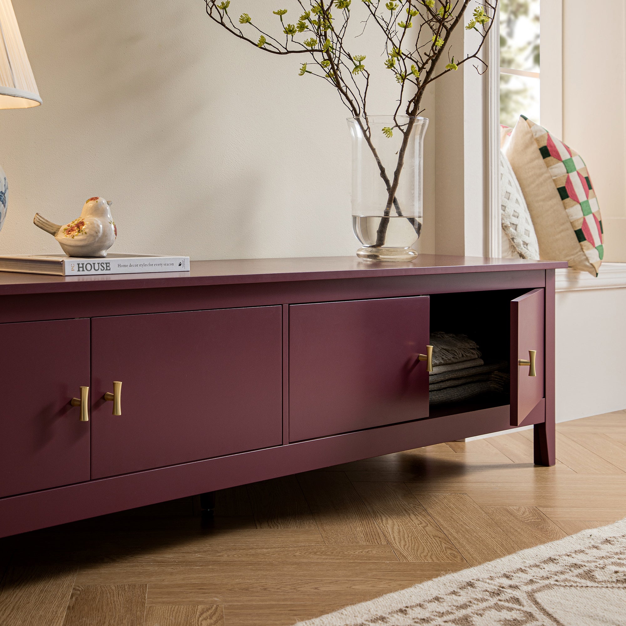 Oakham 180cm Wide TV Unit, Wild Cherry