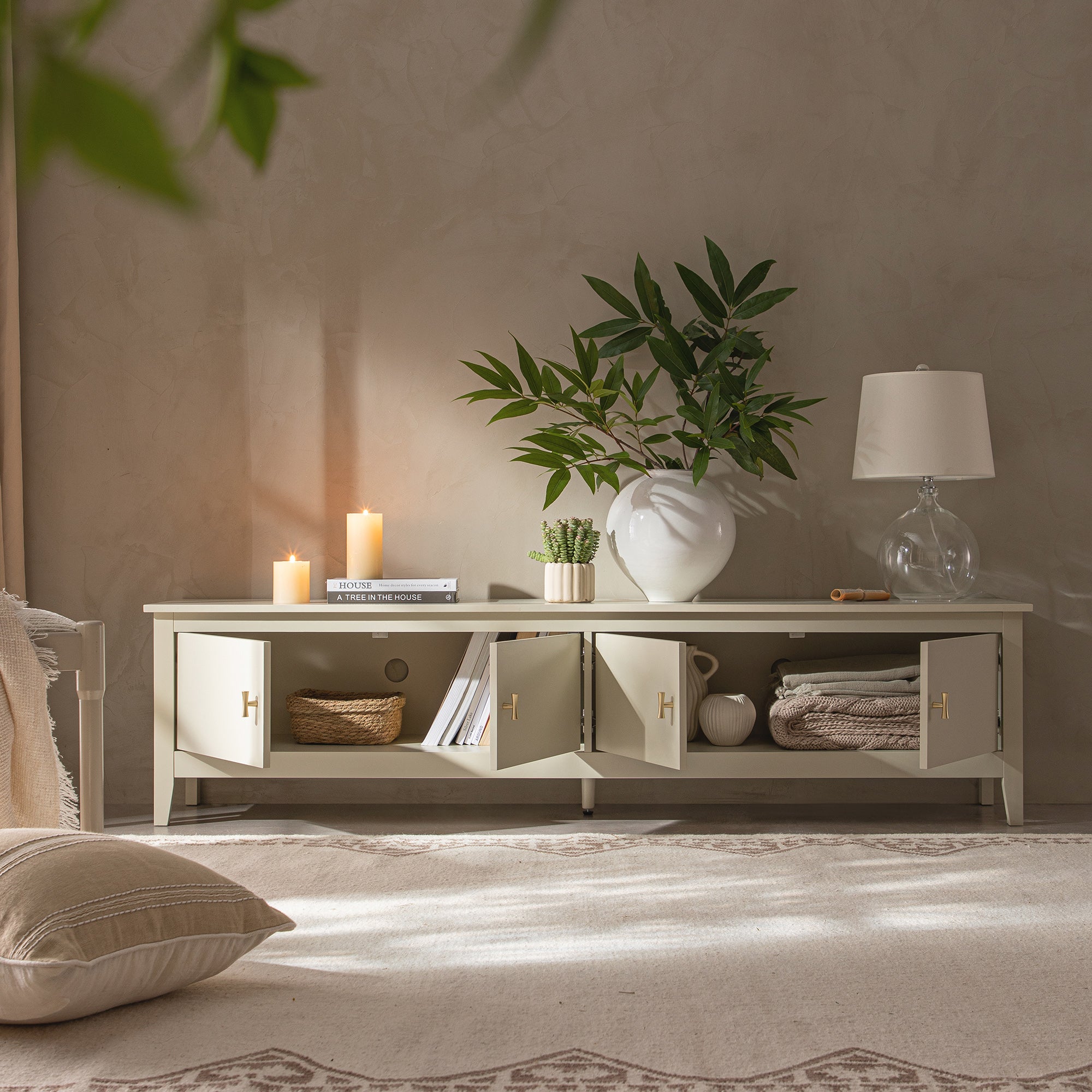 Oakham 180cm Wide TV Unit, Shaded White