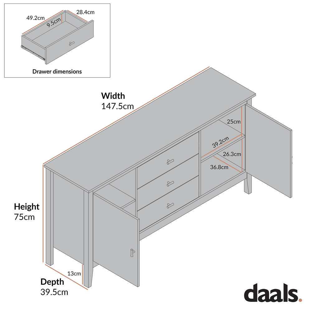 Oakham Wide Sideboard with Drawers, Rattan Yellow