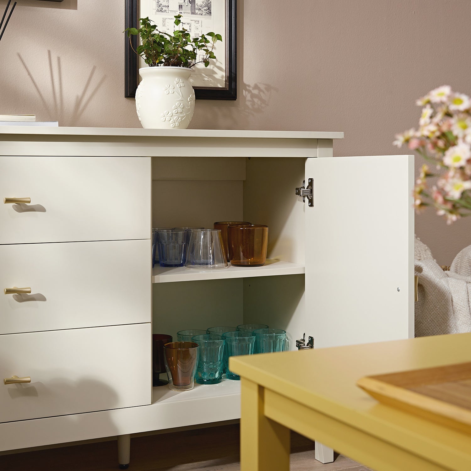 Oakham Wide Sideboard with Drawers, Shaded White