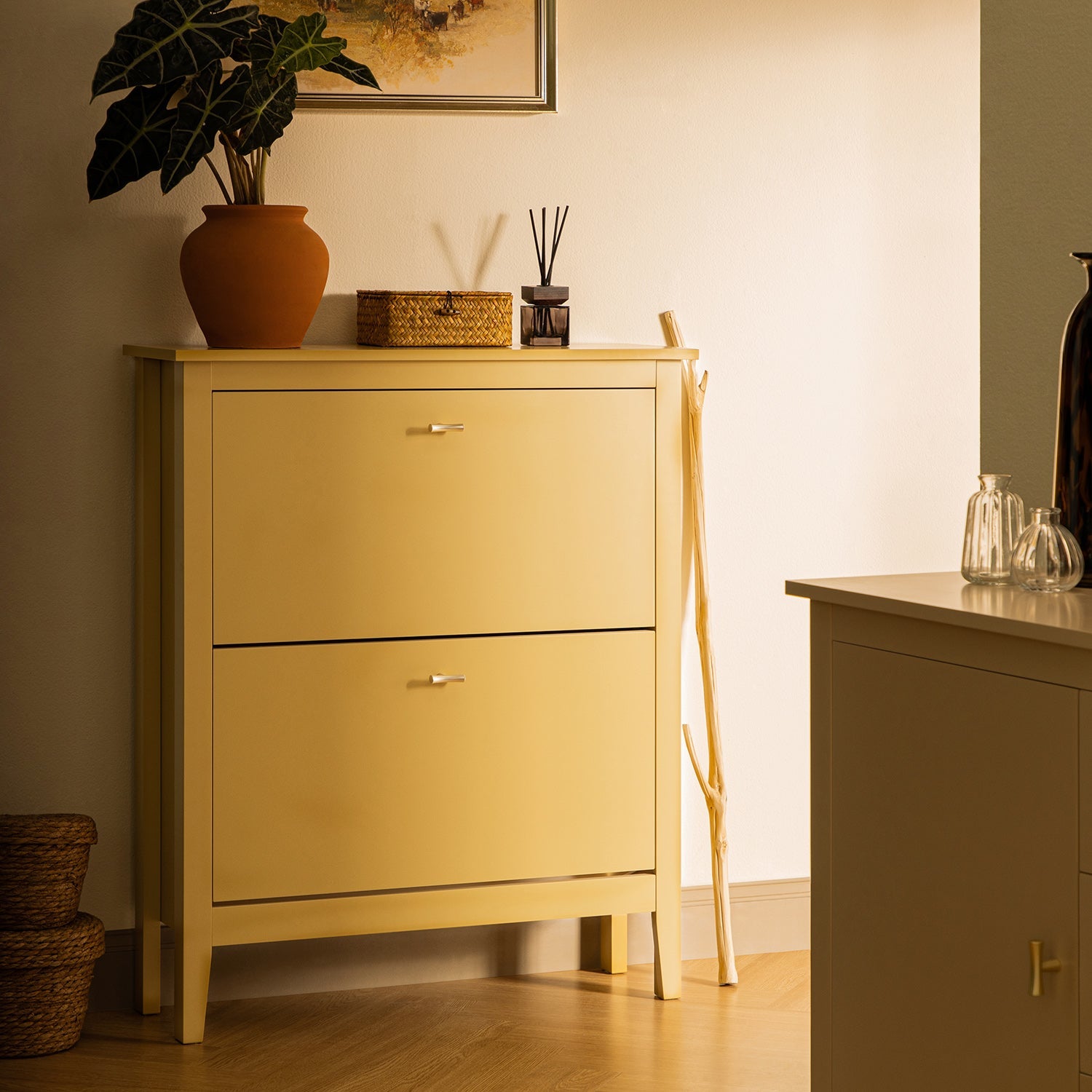 Oakham 2-Tier Shoe Cabinet, Rattan Yellow