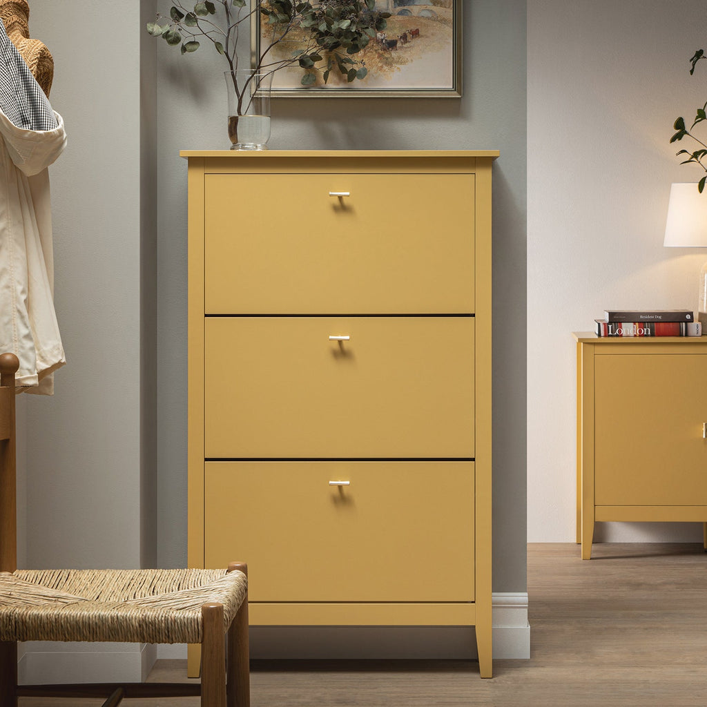 Oakham 3-Tier Shoe Cabinet, Rattan Yellow