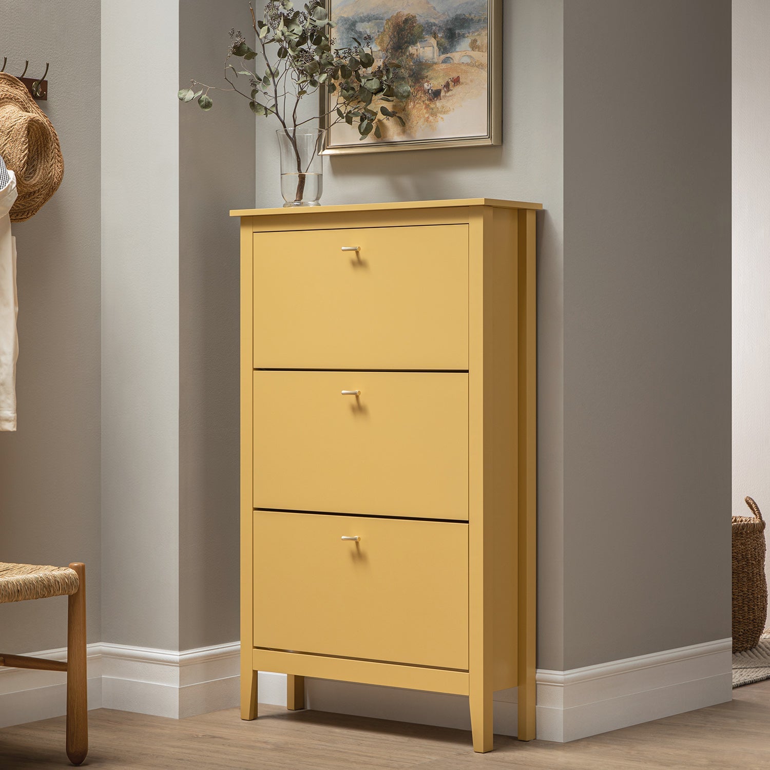 Oakham 3-Tier Shoe Cabinet, Rattan Yellow