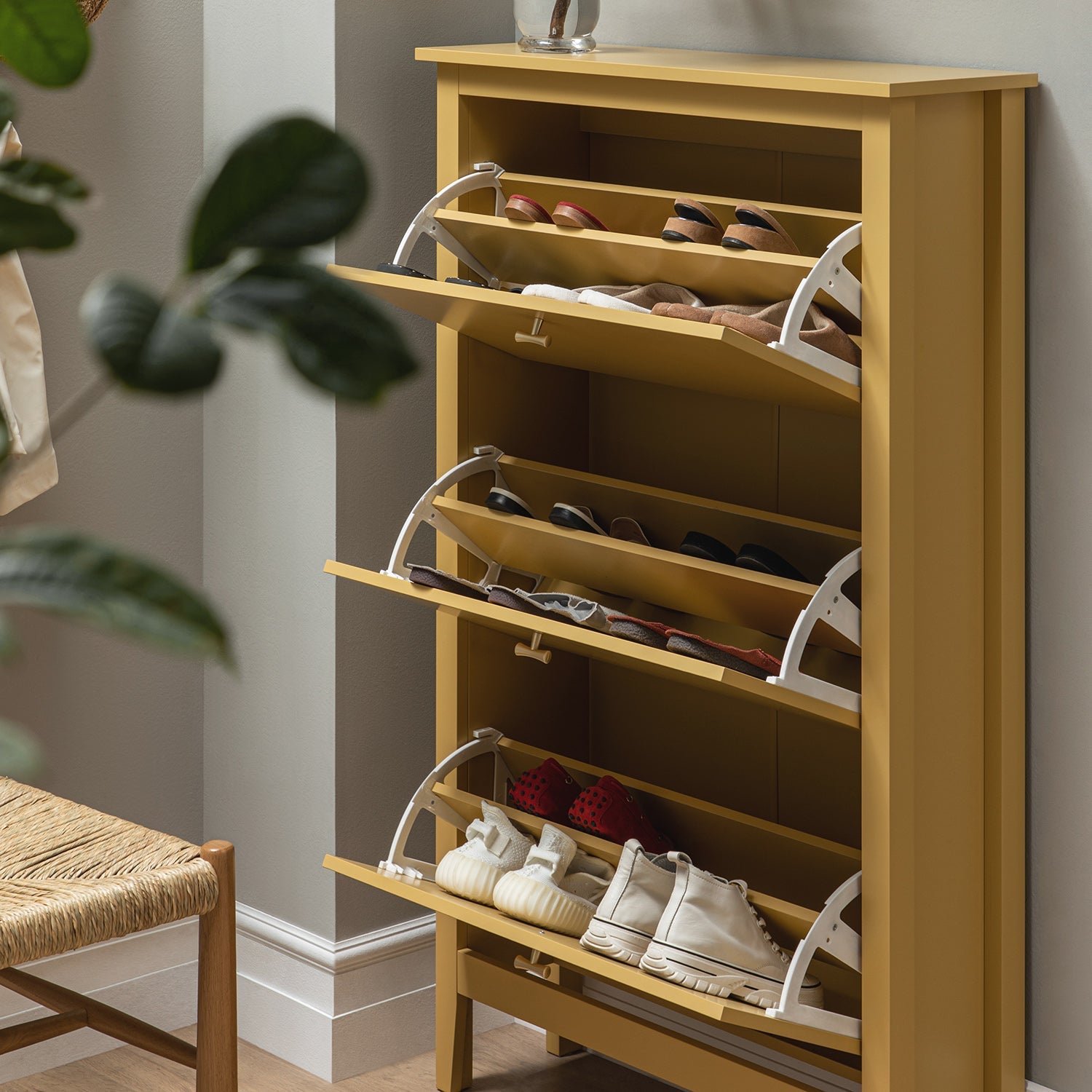 Oakham 3-Tier Shoe Cabinet, Rattan Yellow