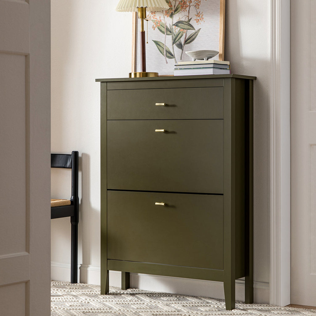 Oakham 2-Tier Shoe Cabinet with Top Drawer, Olive Grove