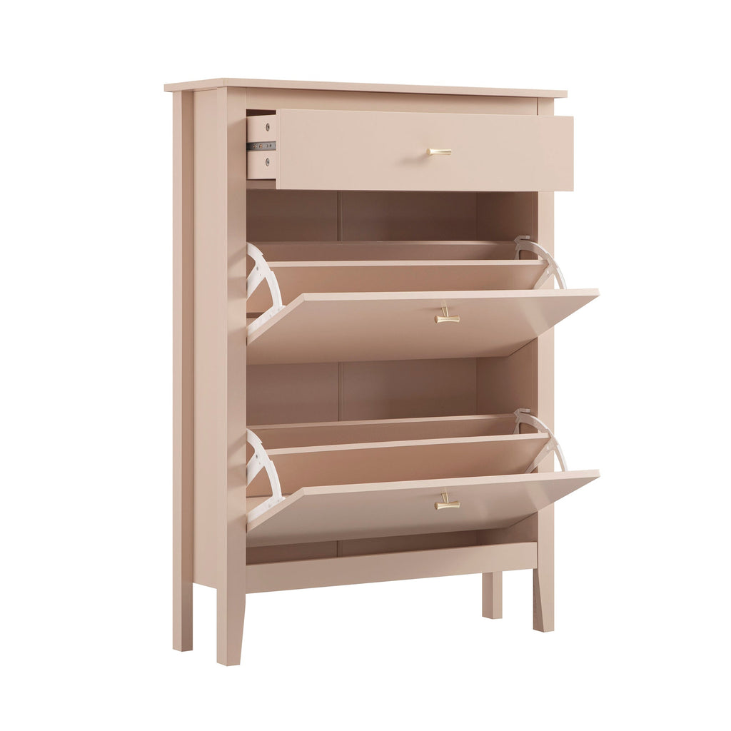 Oakham 2-Tier Shoe Cabinet with Top Drawer, Nude Pink