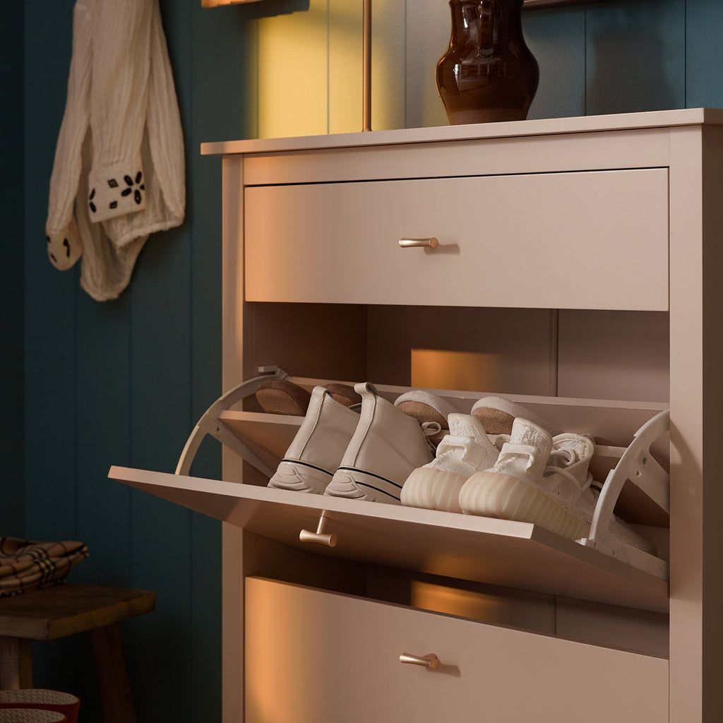 Oakham 2-Tier Shoe Cabinet with Top Drawer, Nude Pink