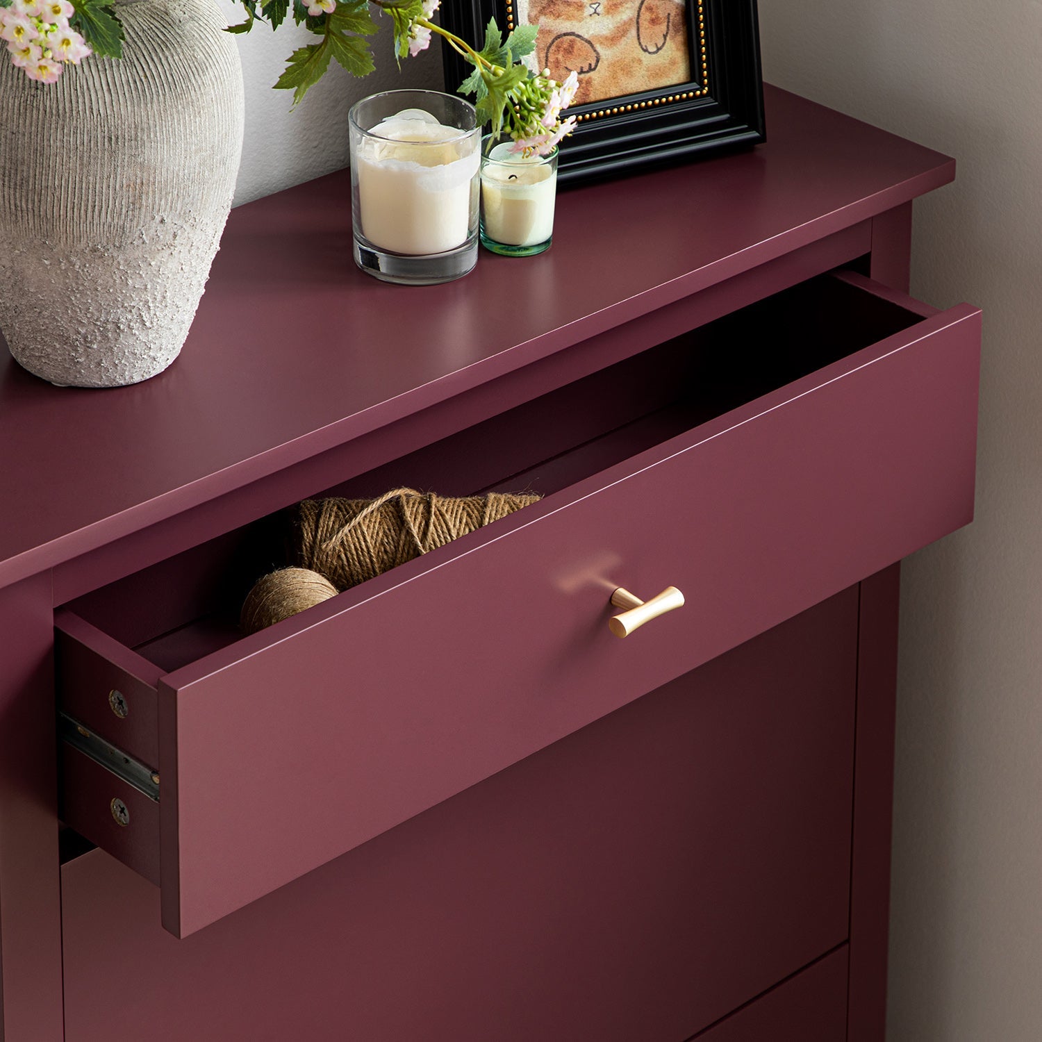 Oakham 2-Tier Shoe Cabinet with Top Drawer, Wild Cherry