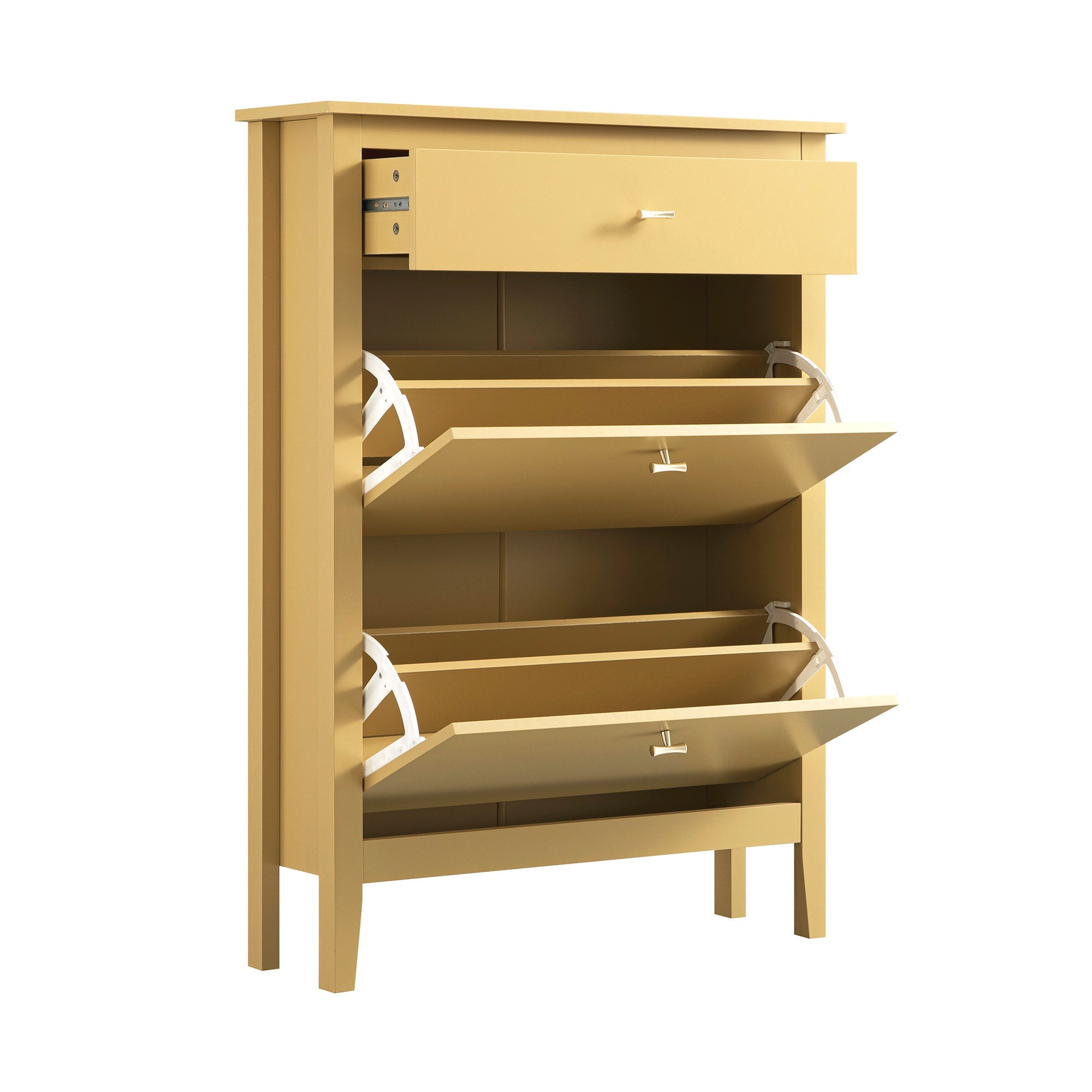 Oakham 2-Tier Shoe Cabinet with Top Drawer, Rattan Yellow