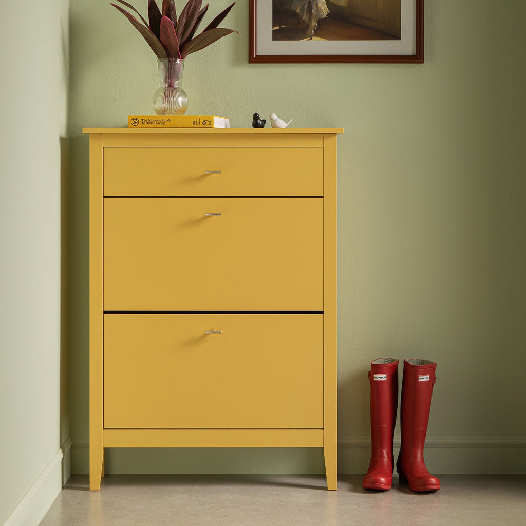 Oakham 2-Tier Shoe Cabinet with Top Drawer, Rattan Yellow
