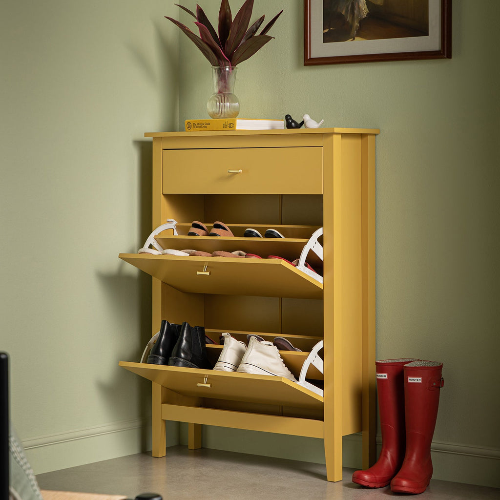 Oakham 2-Tier Shoe Cabinet with Top Drawer, Rattan Yellow