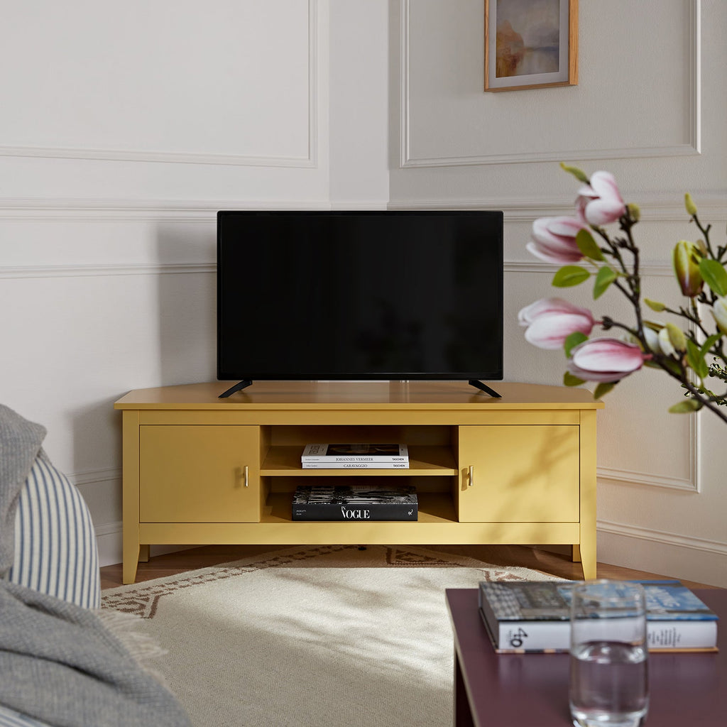 Oakham 120cm Corner TV Unit, Rattan Yellow