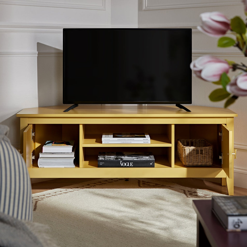 Oakham 120cm Corner TV Unit, Rattan Yellow