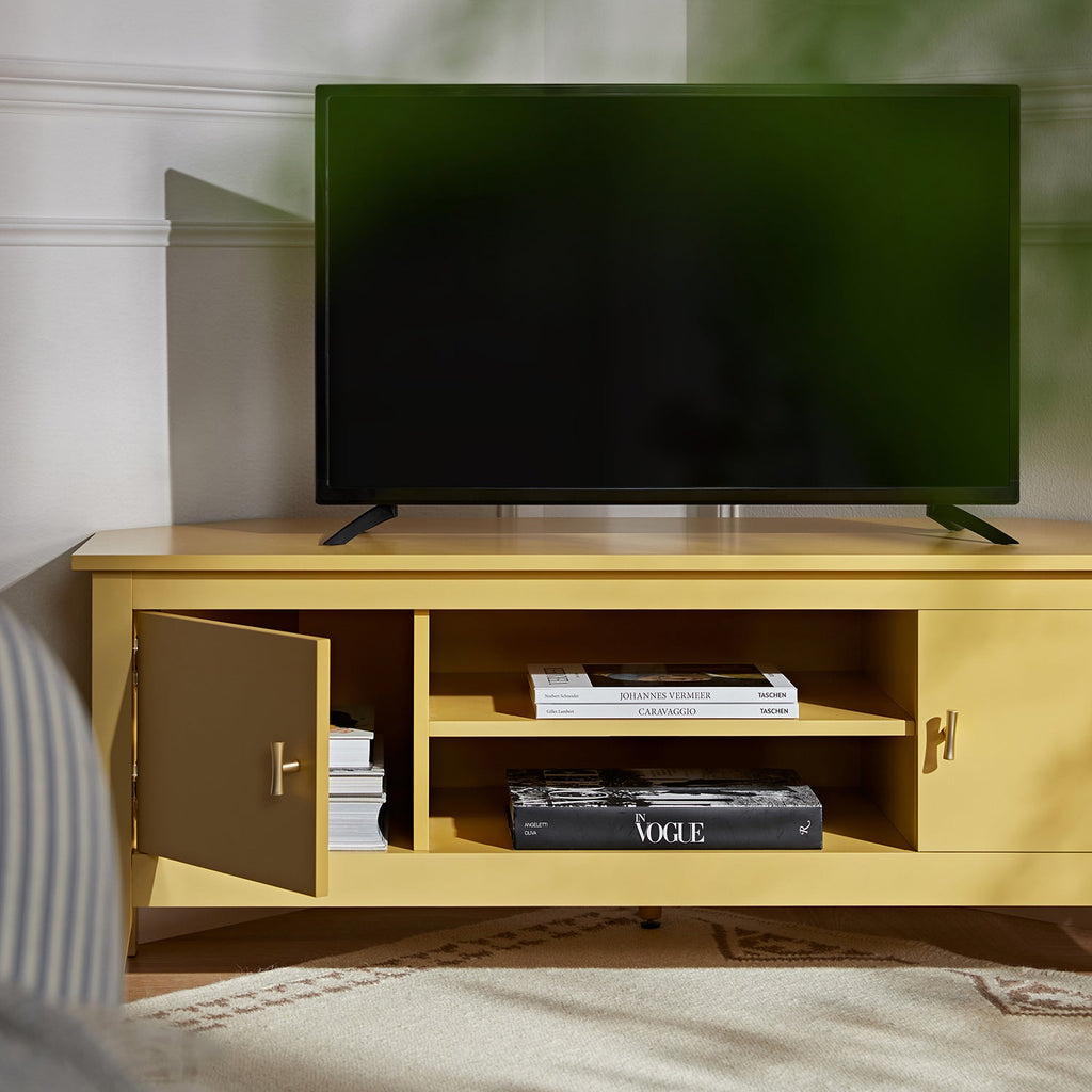 Oakham 120cm Corner TV Unit, Rattan Yellow