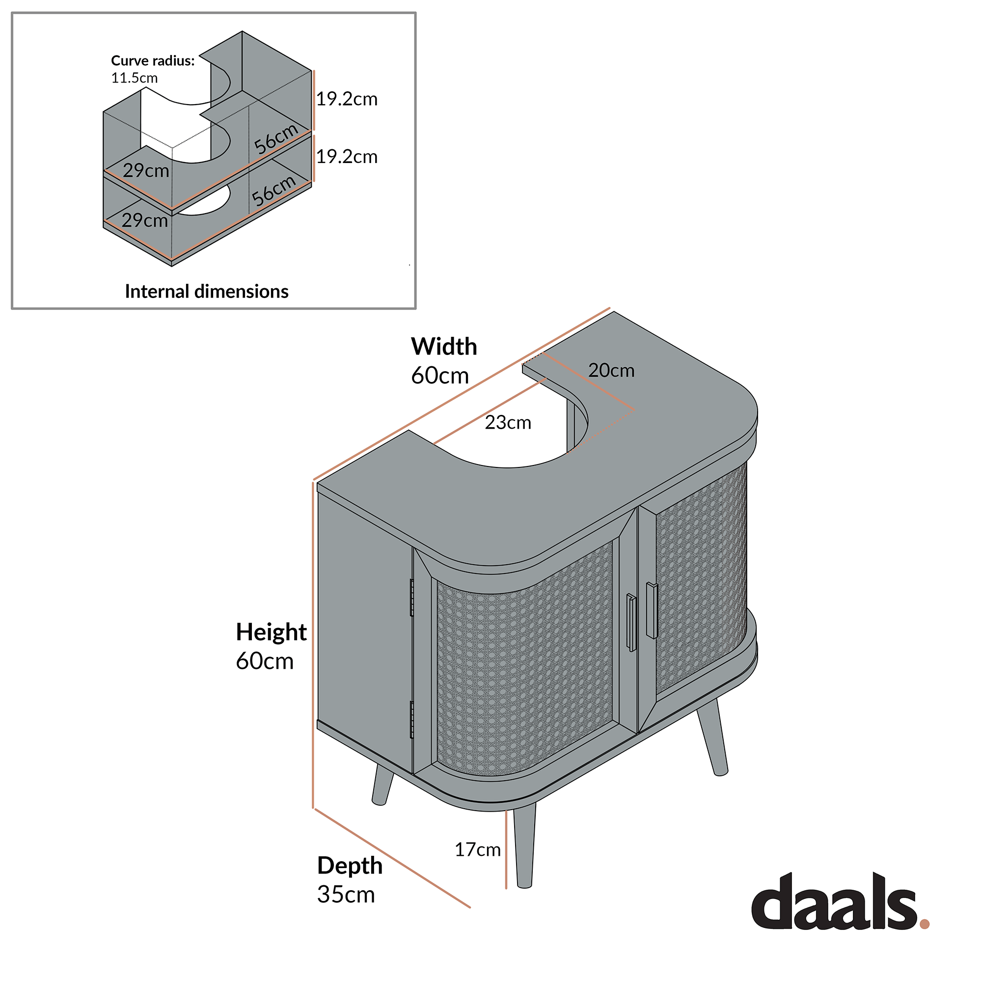 Izzy Curved Rattan Undersink Unit, Natural