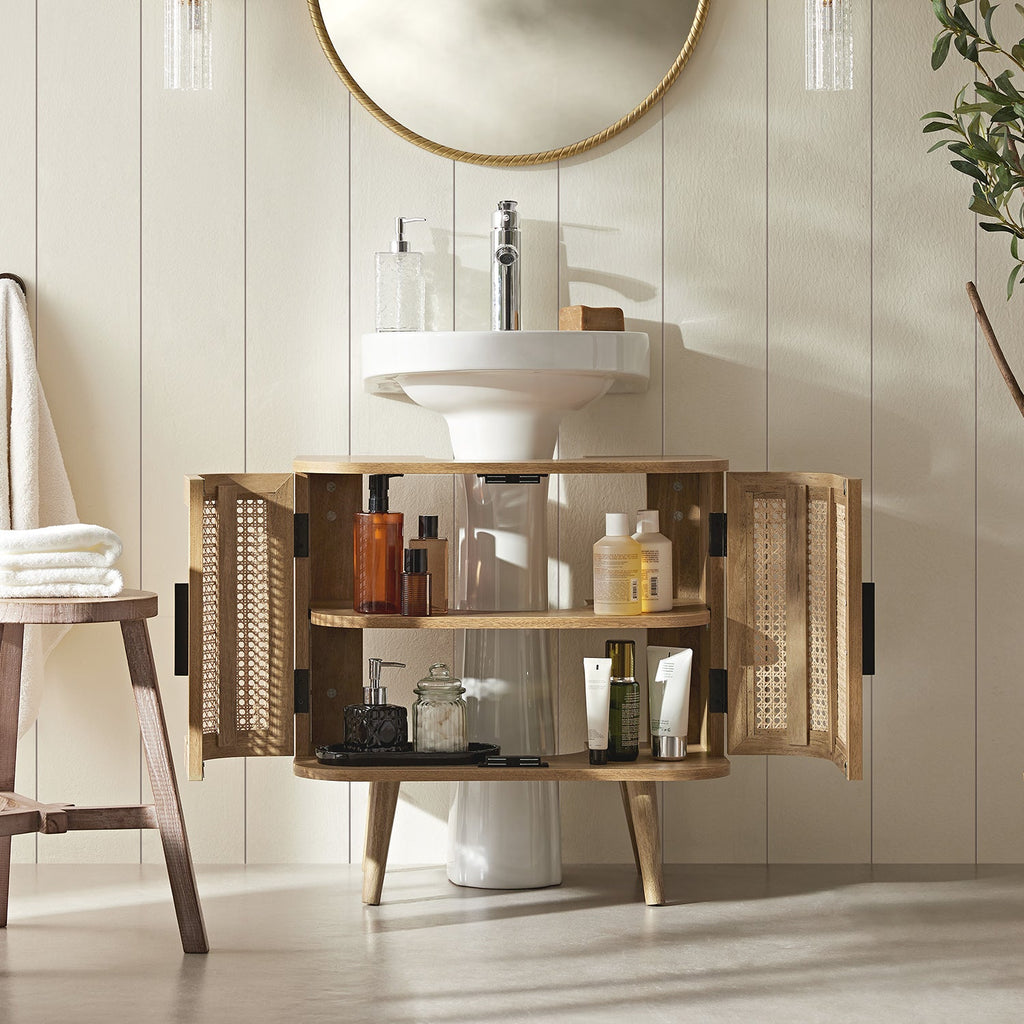 Izzy Curved Rattan Undersink Unit, Natural