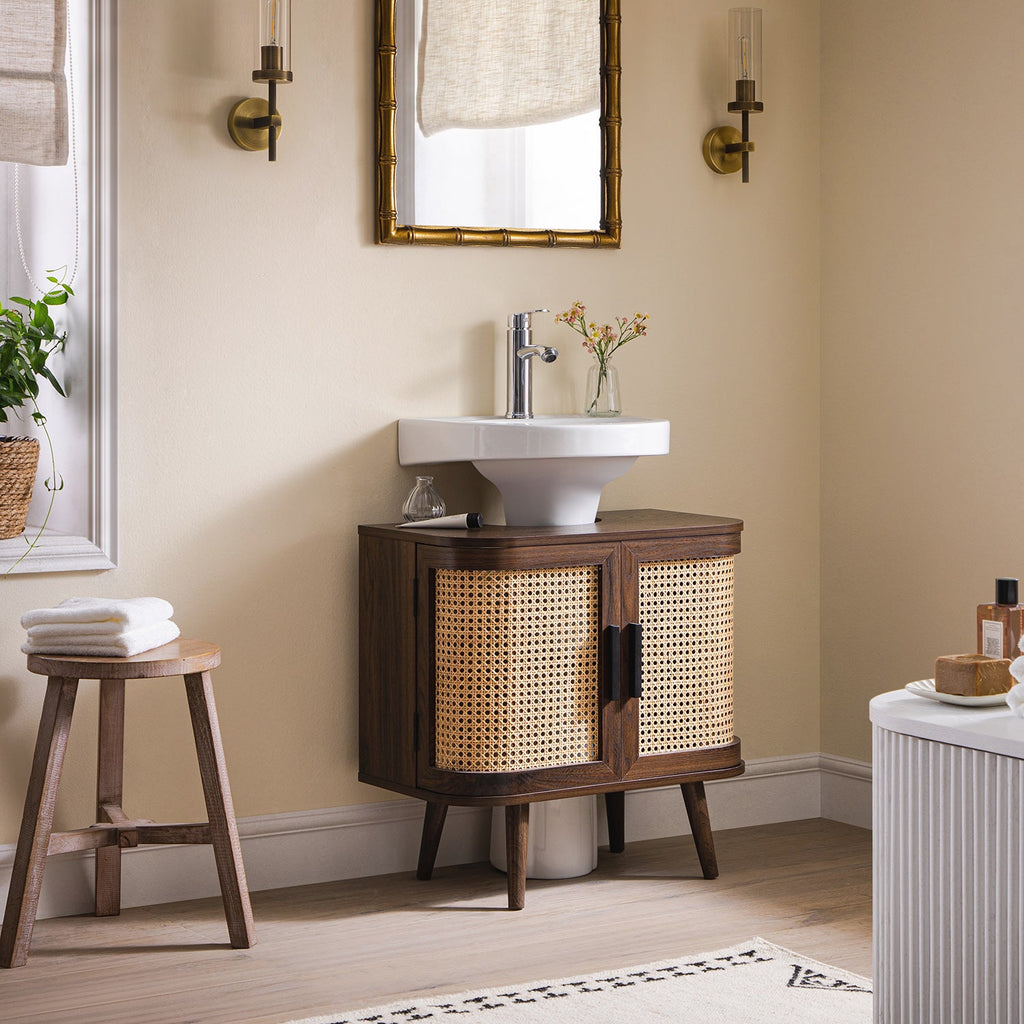 Izzy Curved Rattan Undersink Unit, Walnut