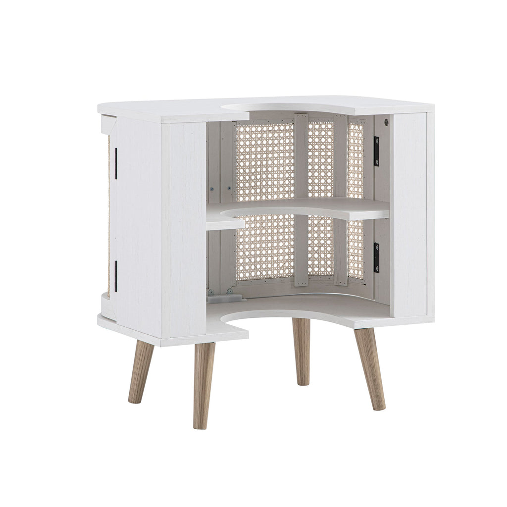 Izzy Curved Rattan Undersink Unit, White