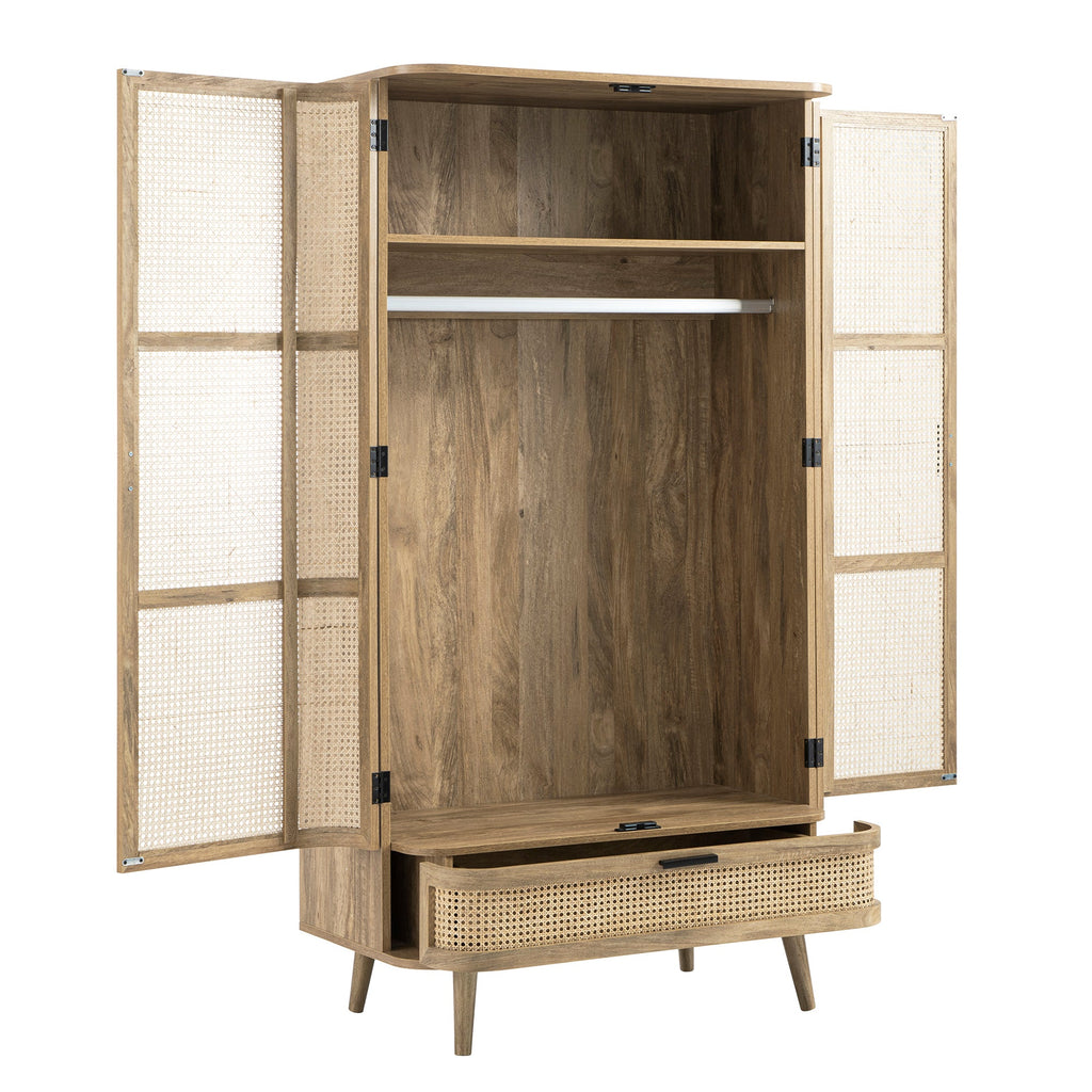 Izzy Curved Rattan Double Wardrobe, Natural