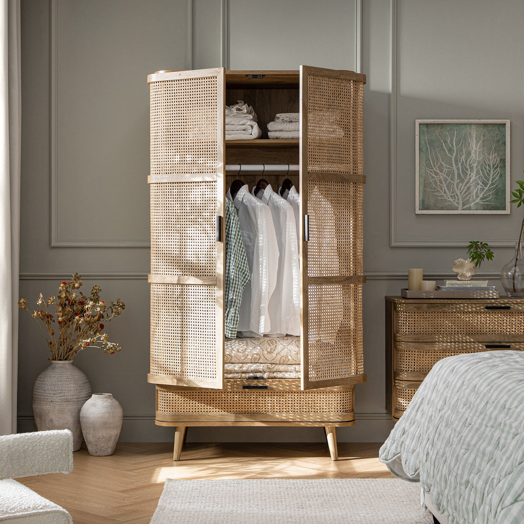 Izzy Curved Rattan Double Wardrobe, Natural
