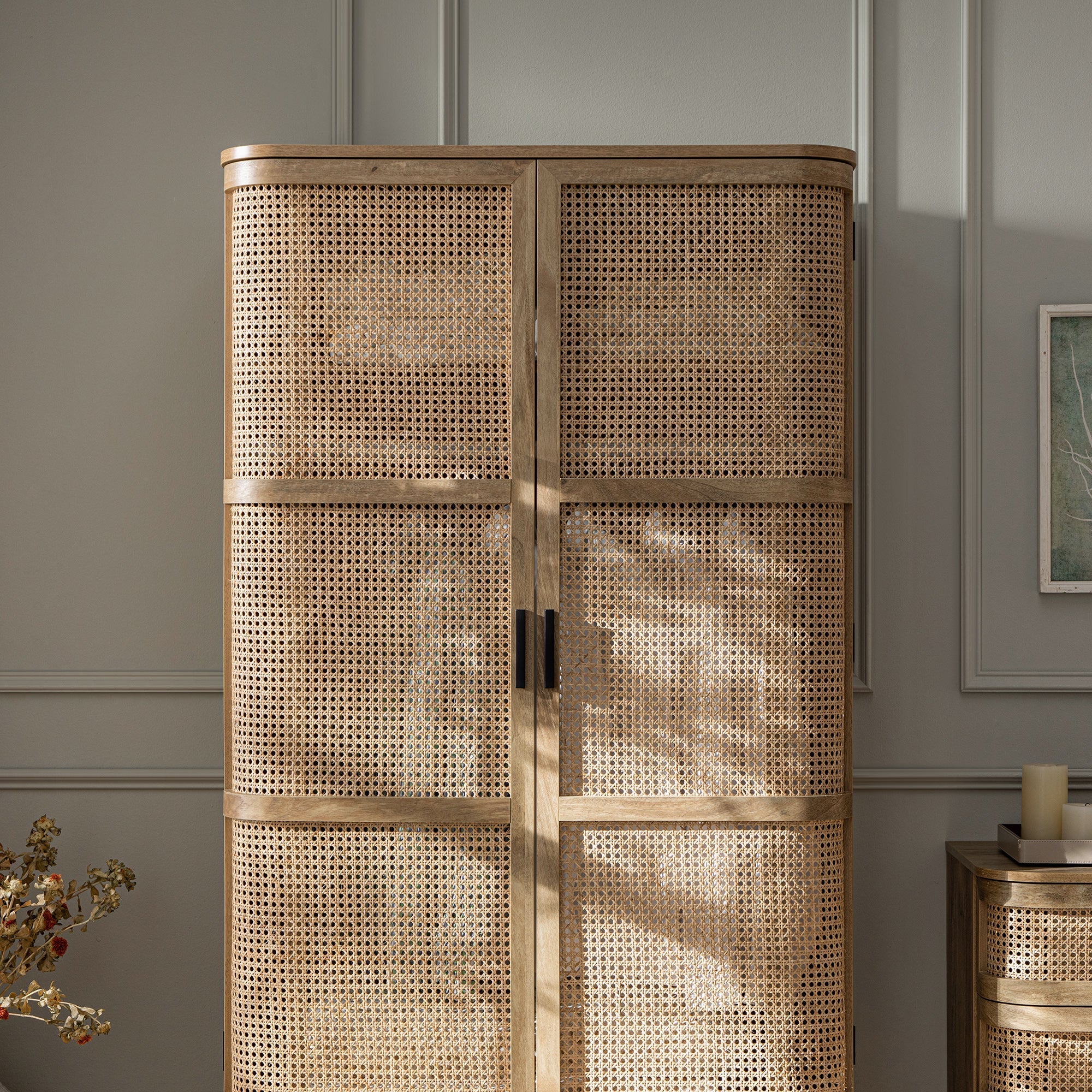Izzy Curved Rattan Double Wardrobe, Natural