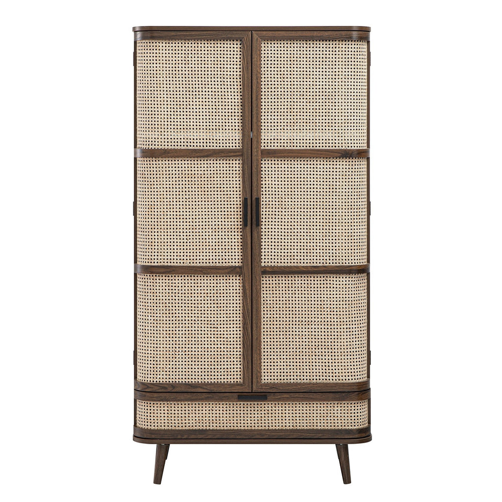 Izzy Curved Rattan Double Wardrobe, Walnut