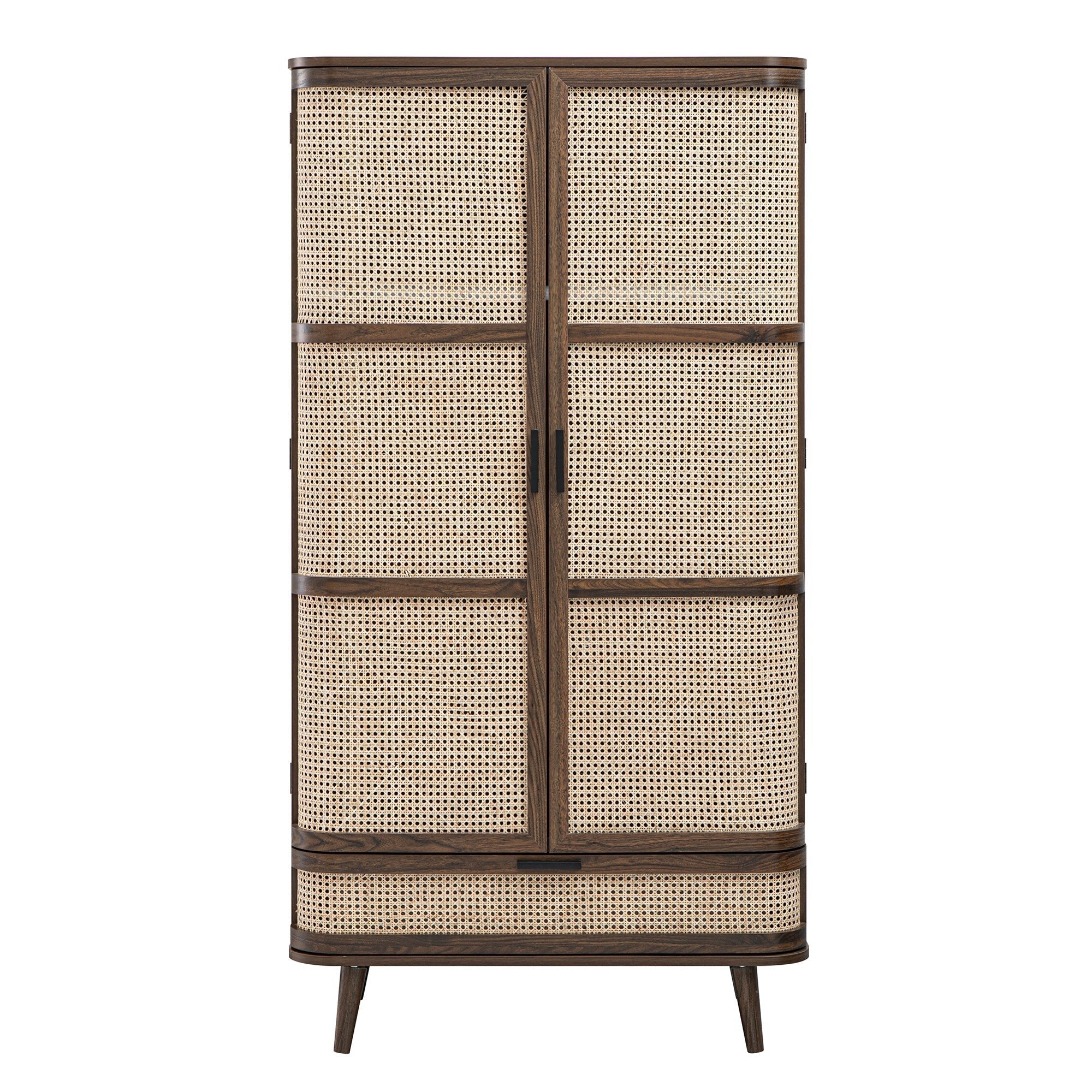 Izzy Curved Rattan Double Wardrobe, Walnut