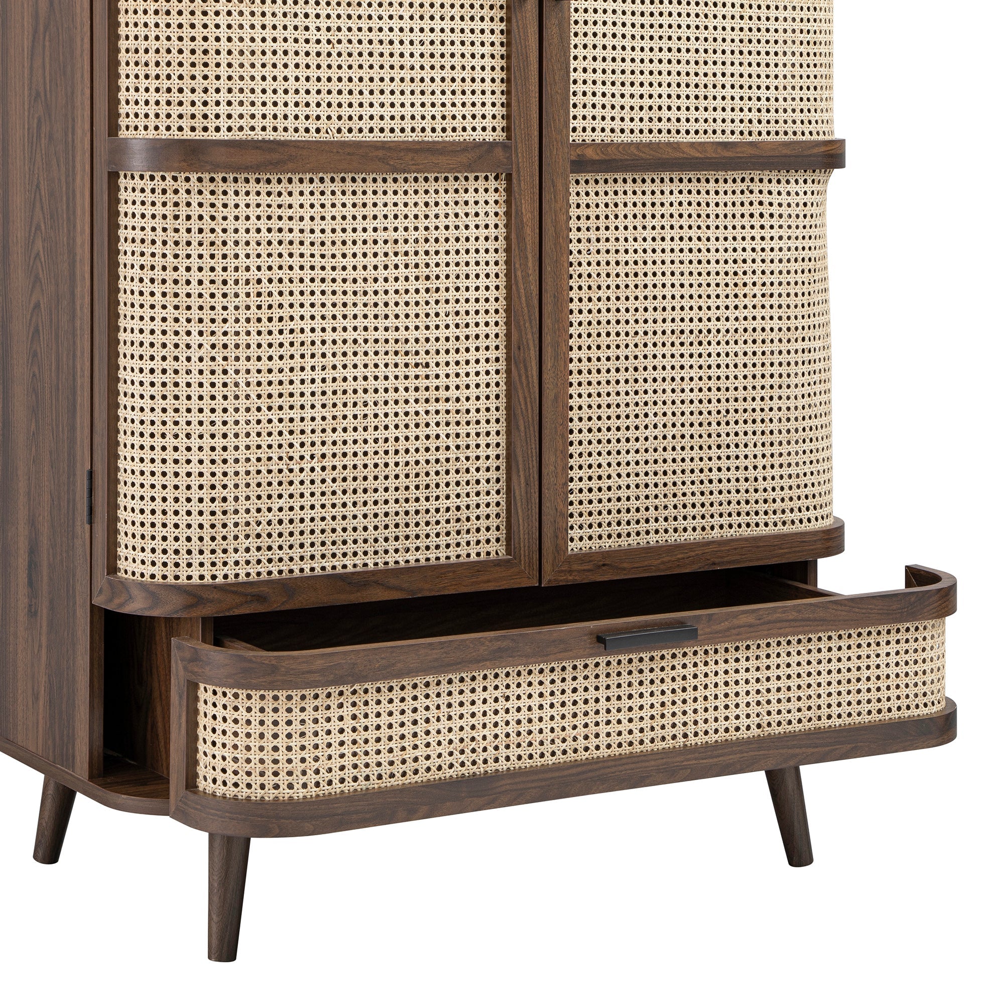 Izzy Curved Rattan Double Wardrobe, Walnut
