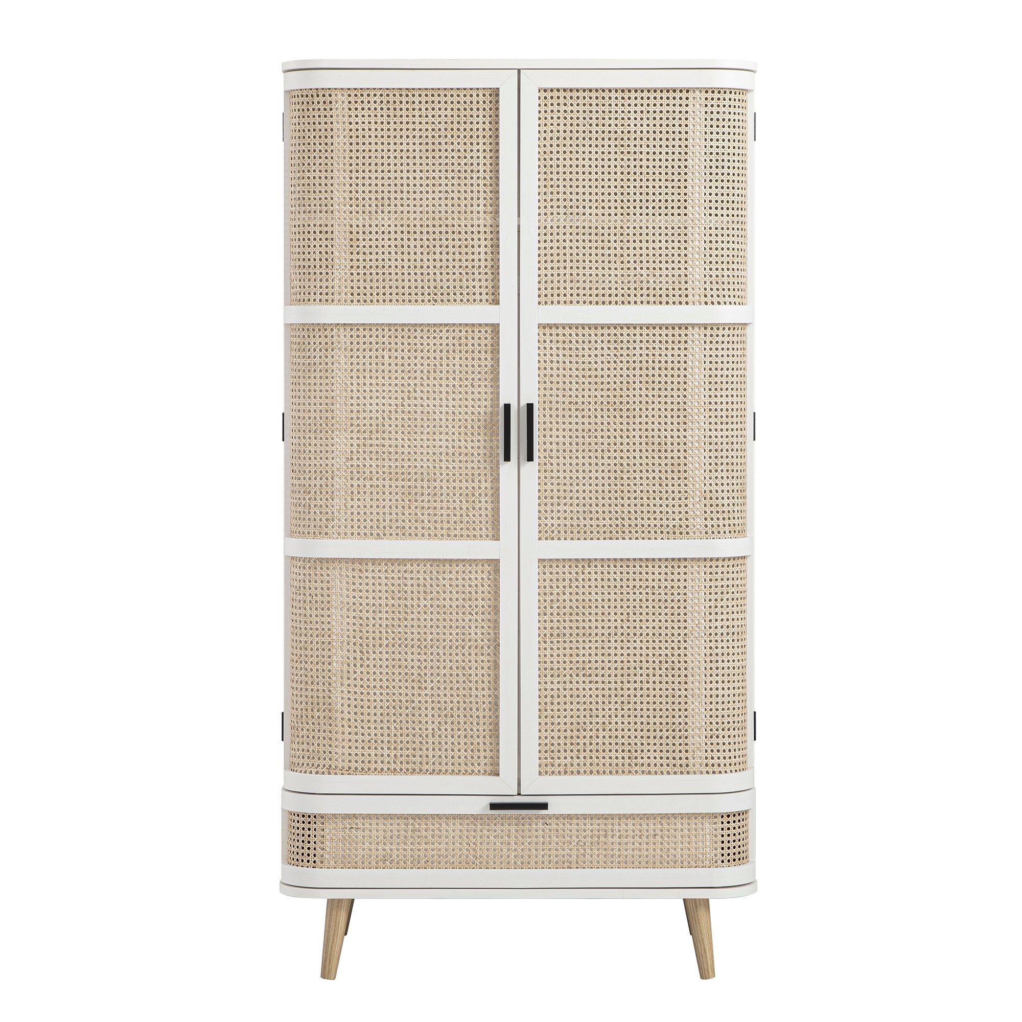 Izzy Curved Rattan Double Wardrobe, White