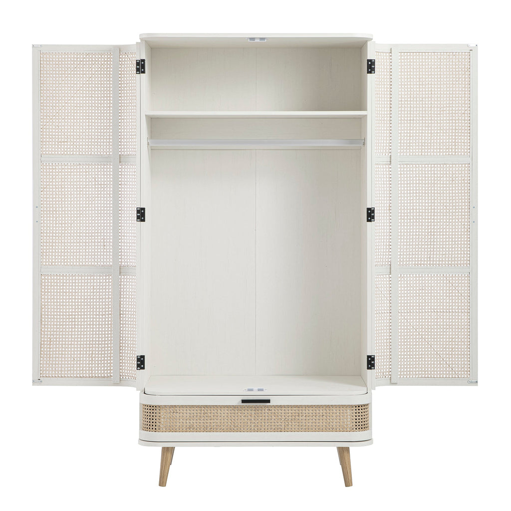 Izzy Curved Rattan Double Wardrobe, White