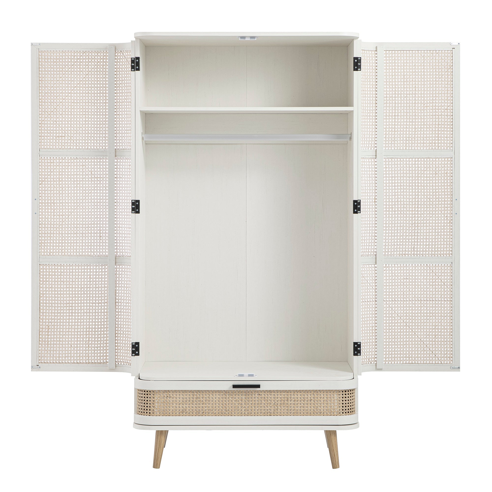 Izzy Curved Rattan Double Wardrobe, White