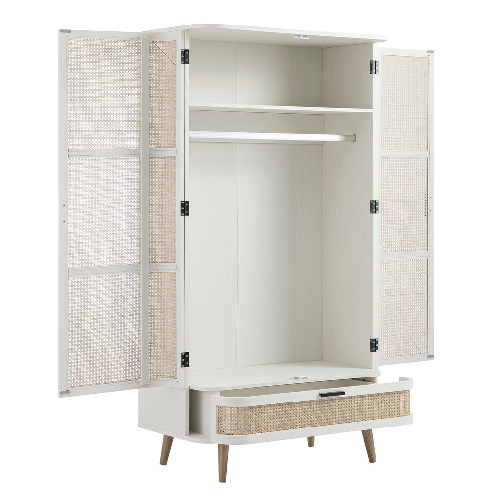Izzy Curved Rattan Double Wardrobe, White