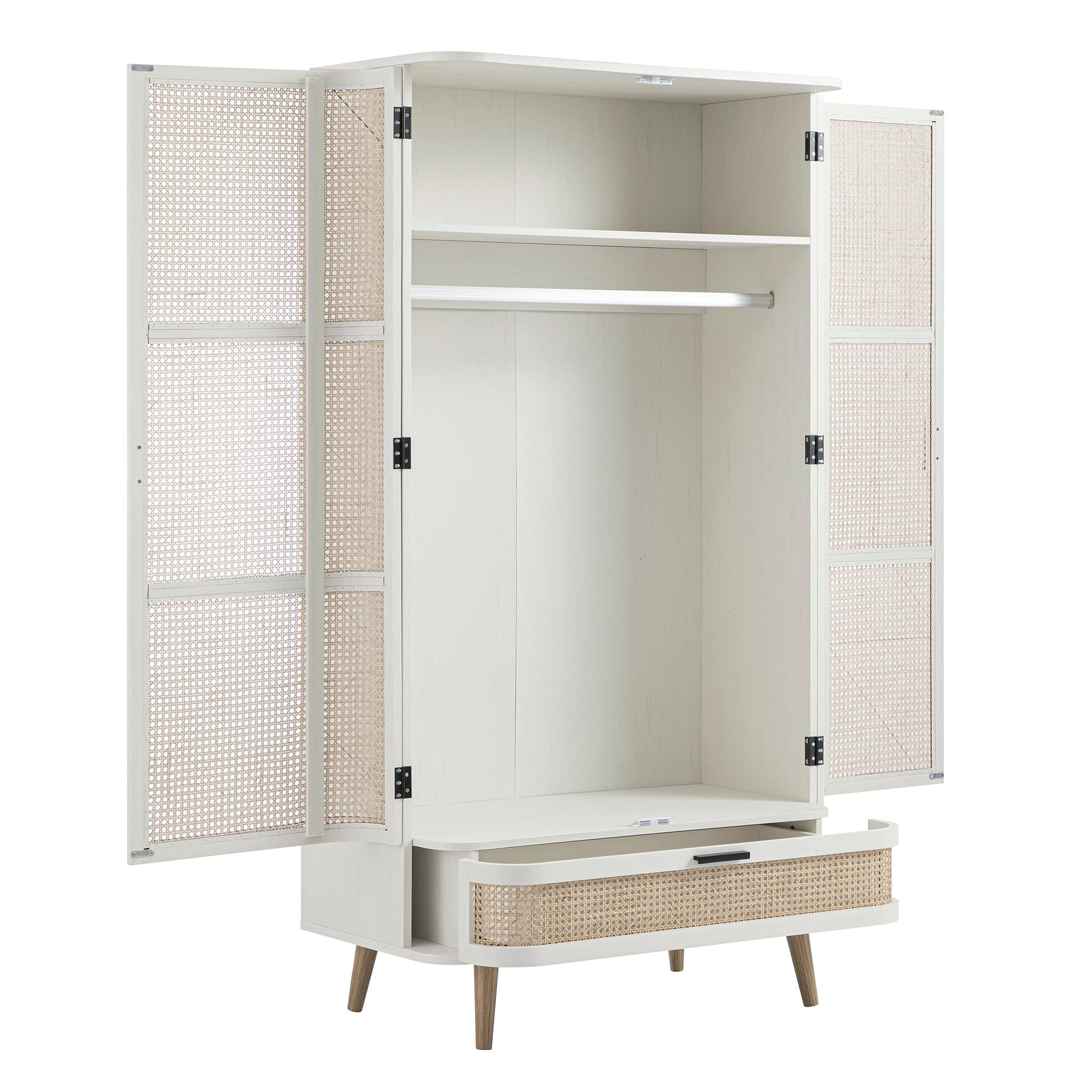 Izzy Curved Rattan Double Wardrobe, White